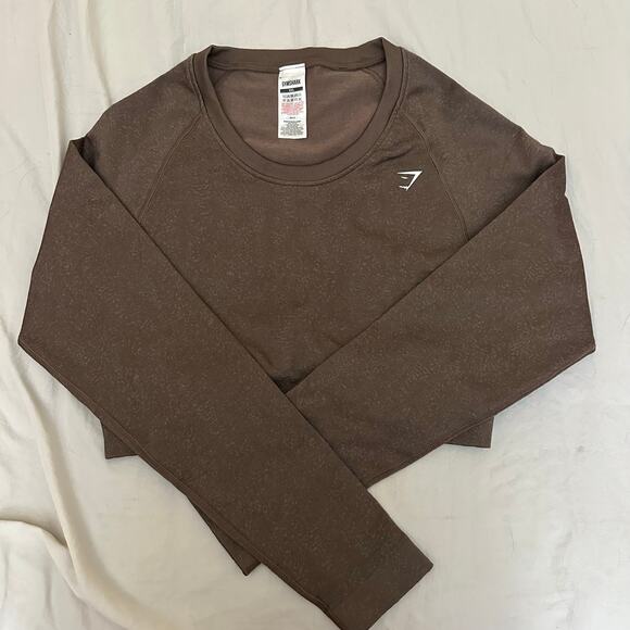 Gymshark Adapt Fleck Seamless Long Sleeve Crop Top‎ Size XXL Brown - Picture 1 of 6
